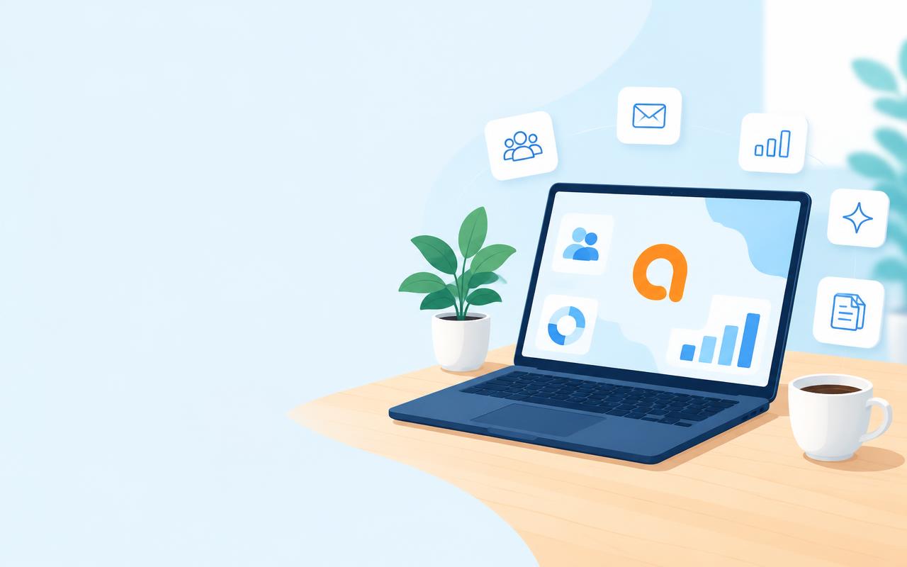 Illustratie van het Assu-ecosysteem op een laptop